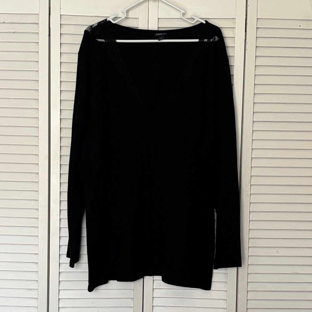 Torrid Black Long Sleeve Top with Lace Trim